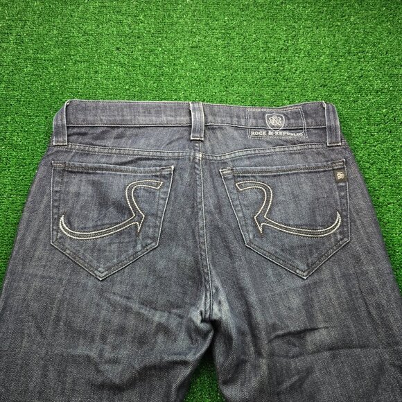 Rock & Republic Jeans Mens 33x34 Blue Denim Straight Leg Dark Wash Button Fly - Picture 9 of 14